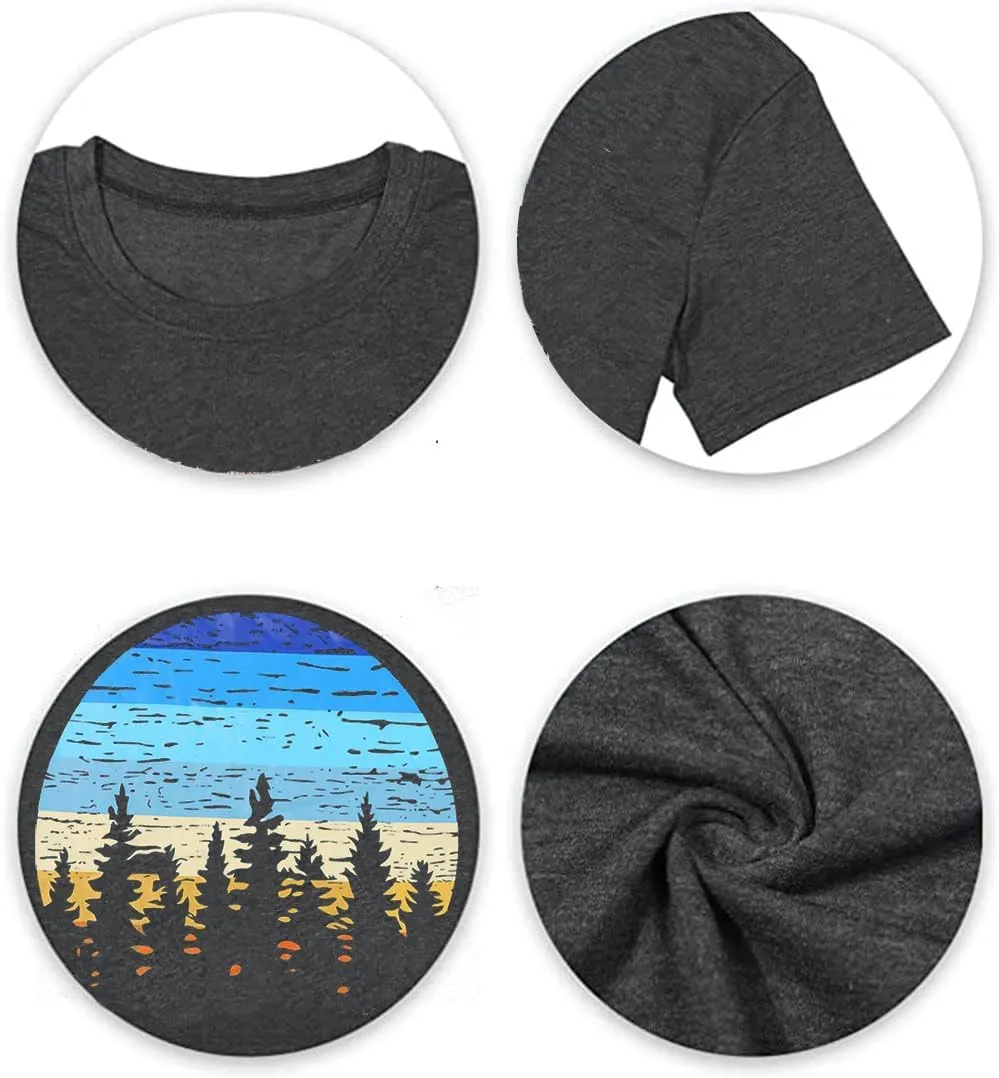 Adventure T-Shirt Women Mountain Hiking Workout Shirts Sunset Sunrise Wavy Camping Outdoor Short Sleeve Tee Tops