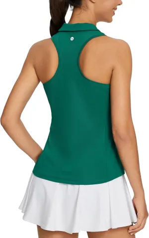 baleaf Womens Golf Shirt Sleeveless Tennis Tank Tops V-Neck Racerback Polo Collar UPF