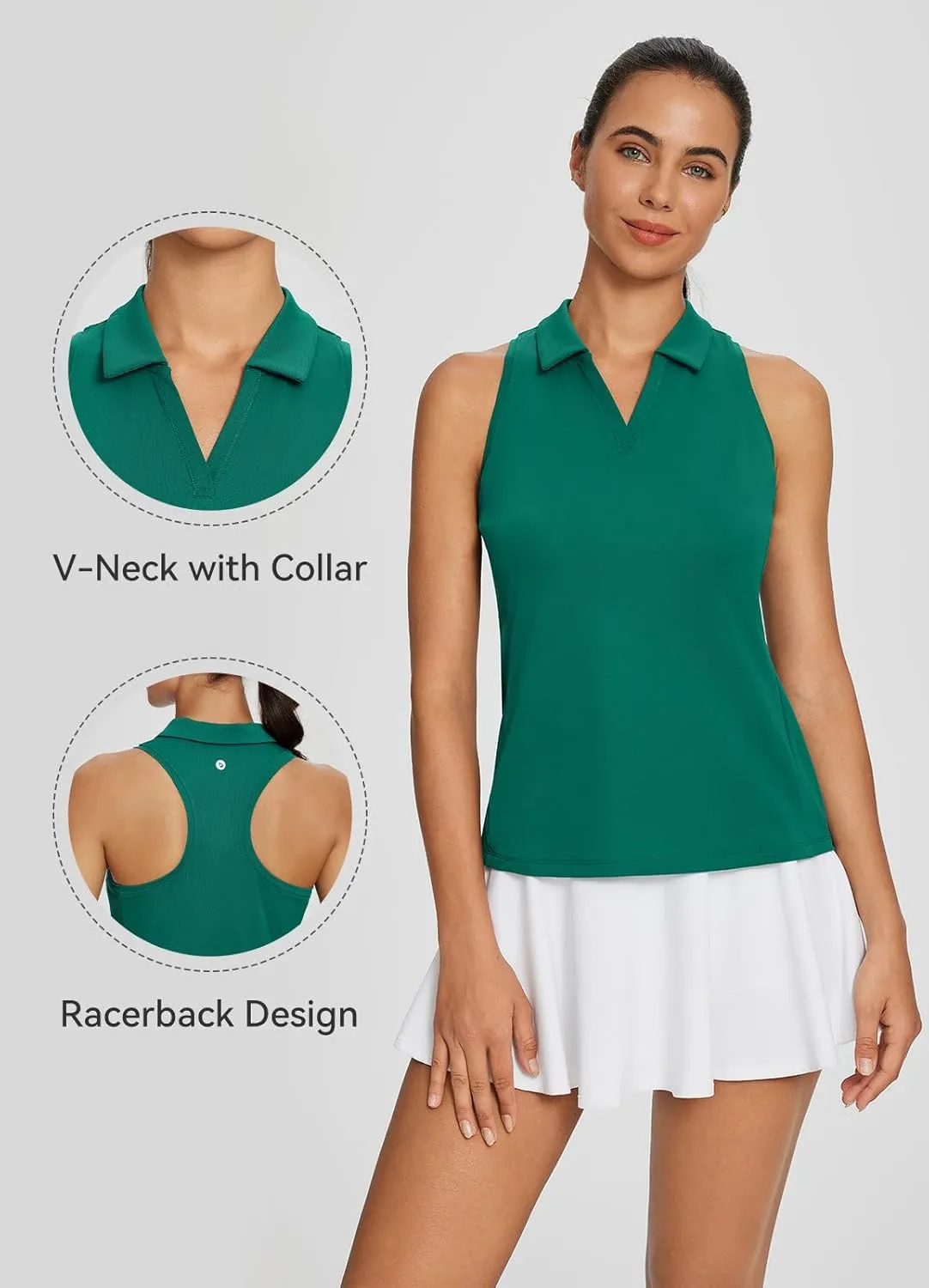 baleaf Womens Golf Shirt Sleeveless Tennis Tank Tops V-Neck Racerback Polo Collar UPF