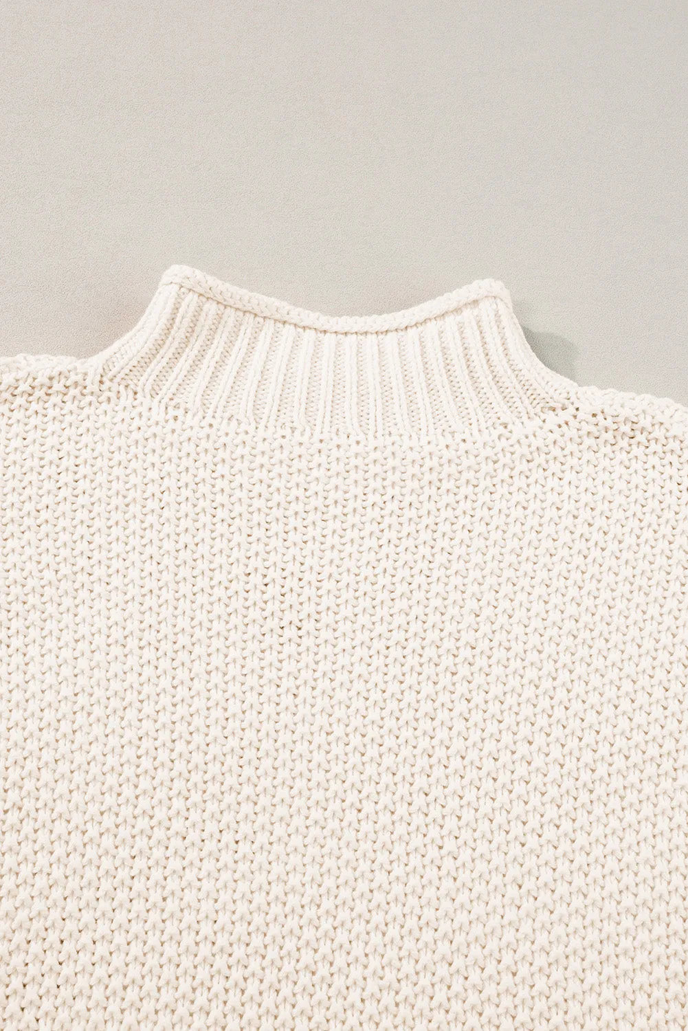 Beige High Neck Bat Short Sleeve Sweater