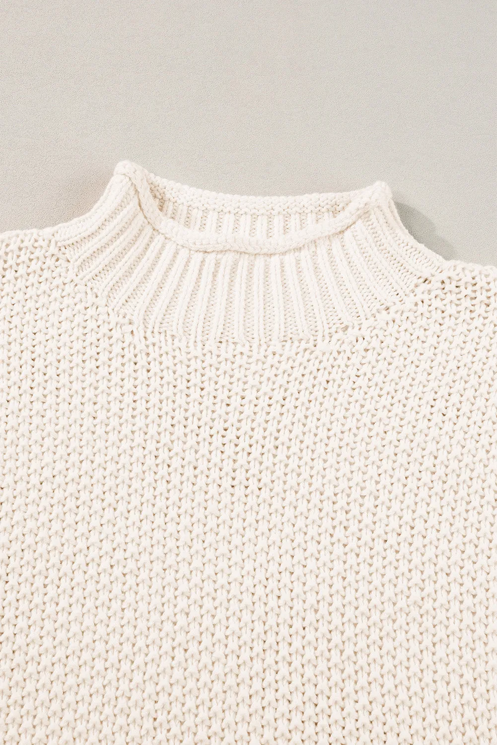 Beige High Neck Bat Short Sleeve Sweater