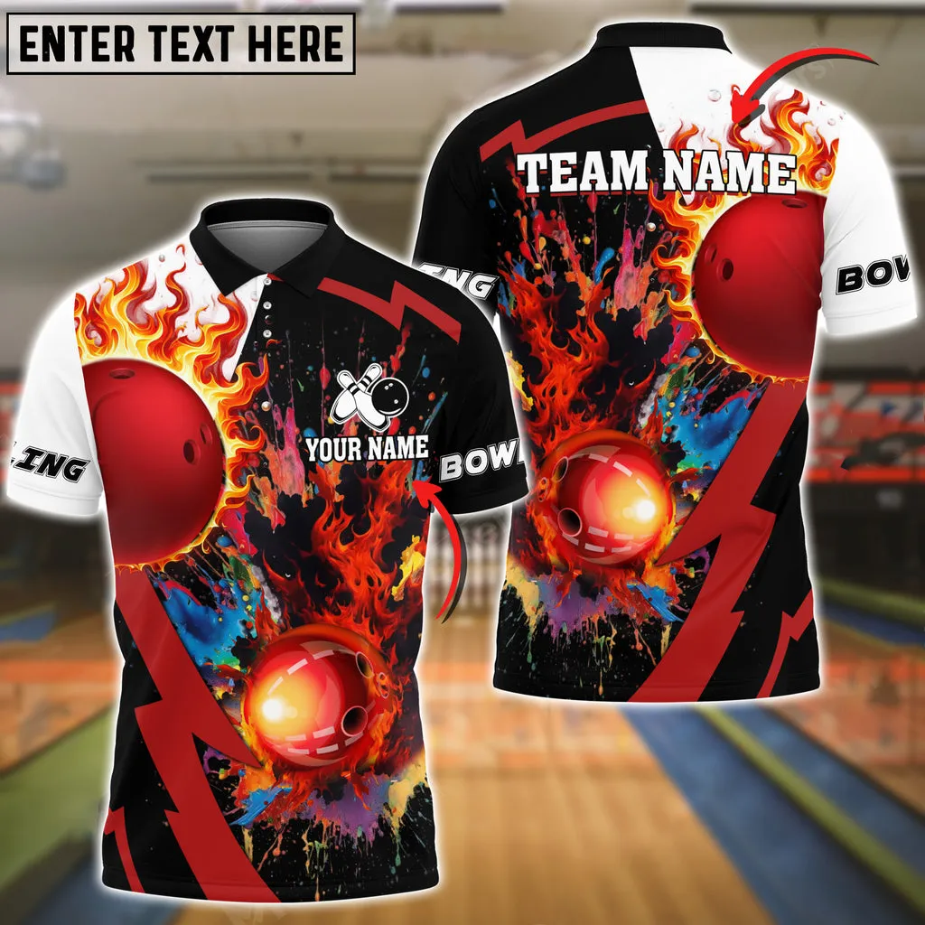Bowling Ball & Pins Crush Them All Multicolor Option Customized Name 3D Polo Shirt