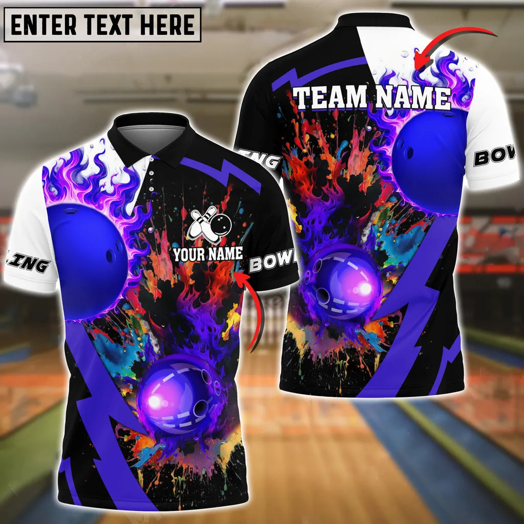 Bowling Ball & Pins Crush Them All Multicolor Option Customized Name 3D Polo Shirt