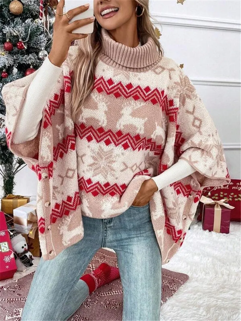 Christmas 🎄 Christmas Gift 🎄 Turtleneck Moose Bat Sleeve Sweater