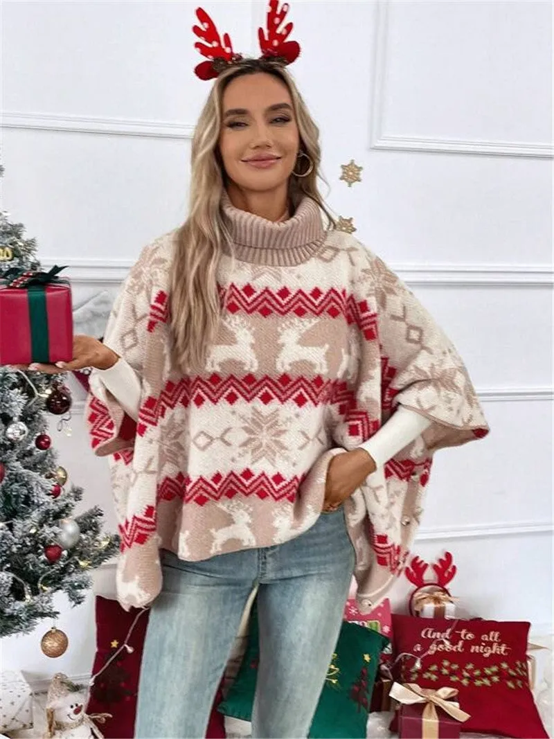 Christmas 🎄 Christmas Gift 🎄 Turtleneck Moose Bat Sleeve Sweater