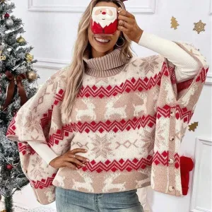Christmas 🎄 Christmas Gift 🎄 Turtleneck Moose Bat Sleeve Sweater