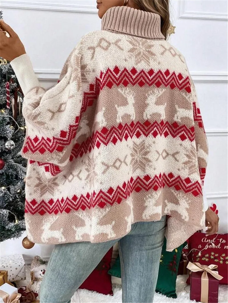 Christmas 🎄 Christmas Gift 🎄 Turtleneck Moose Bat Sleeve Sweater