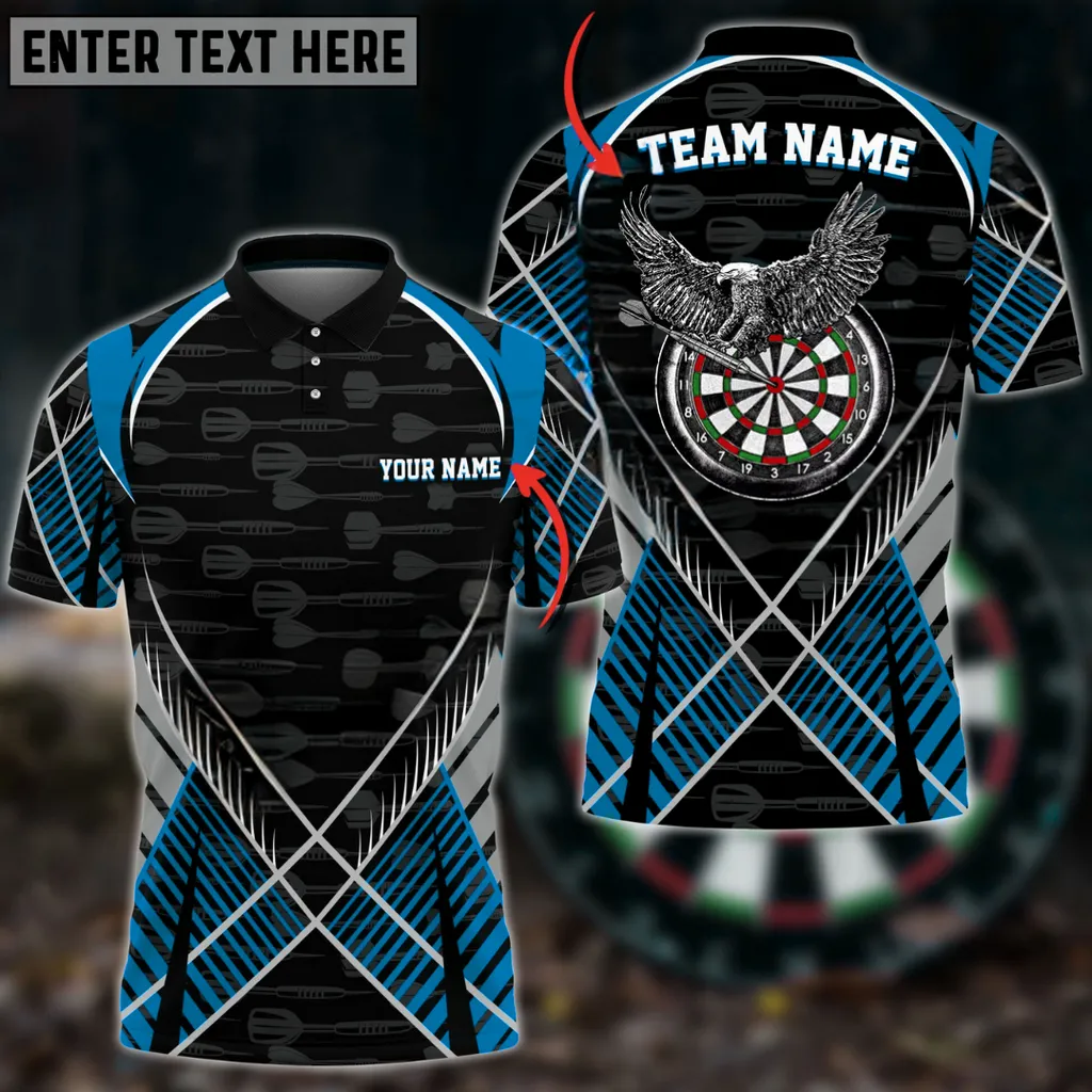 Darts Eagle Cross Pattern Personalized Name, Team Name Unisex 3D Polo Shirt, Gift for Dart Players