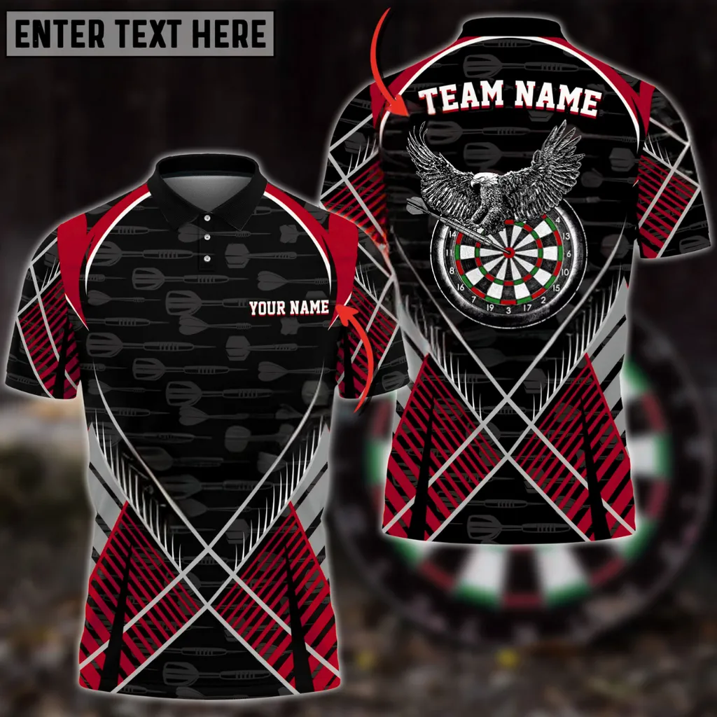 Darts Eagle Cross Pattern Personalized Name, Team Name Unisex 3D Polo Shirt, Gift for Dart Players