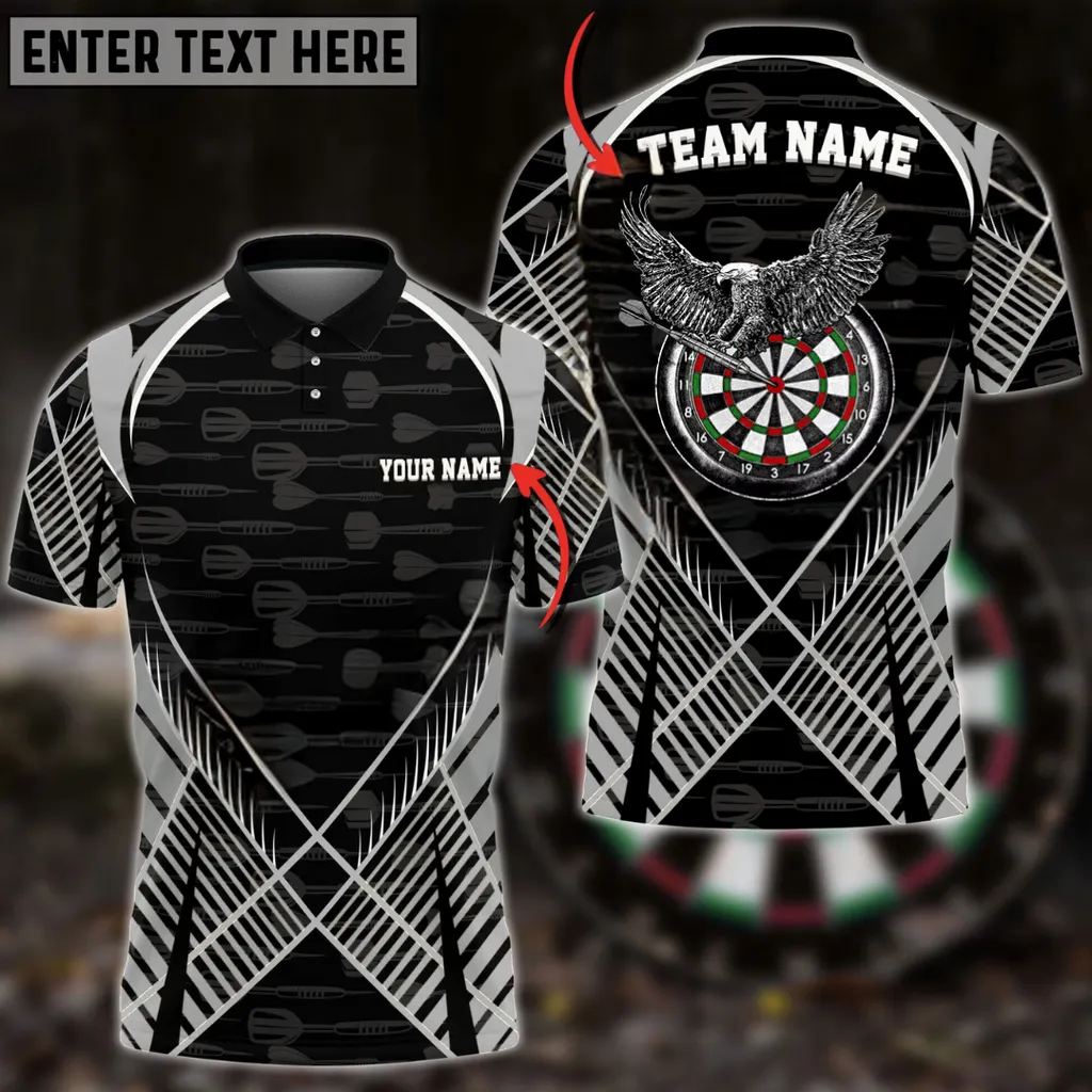 Darts Eagle Cross Pattern Personalized Name, Team Name Unisex 3D Polo Shirt, Gift for Dart Players