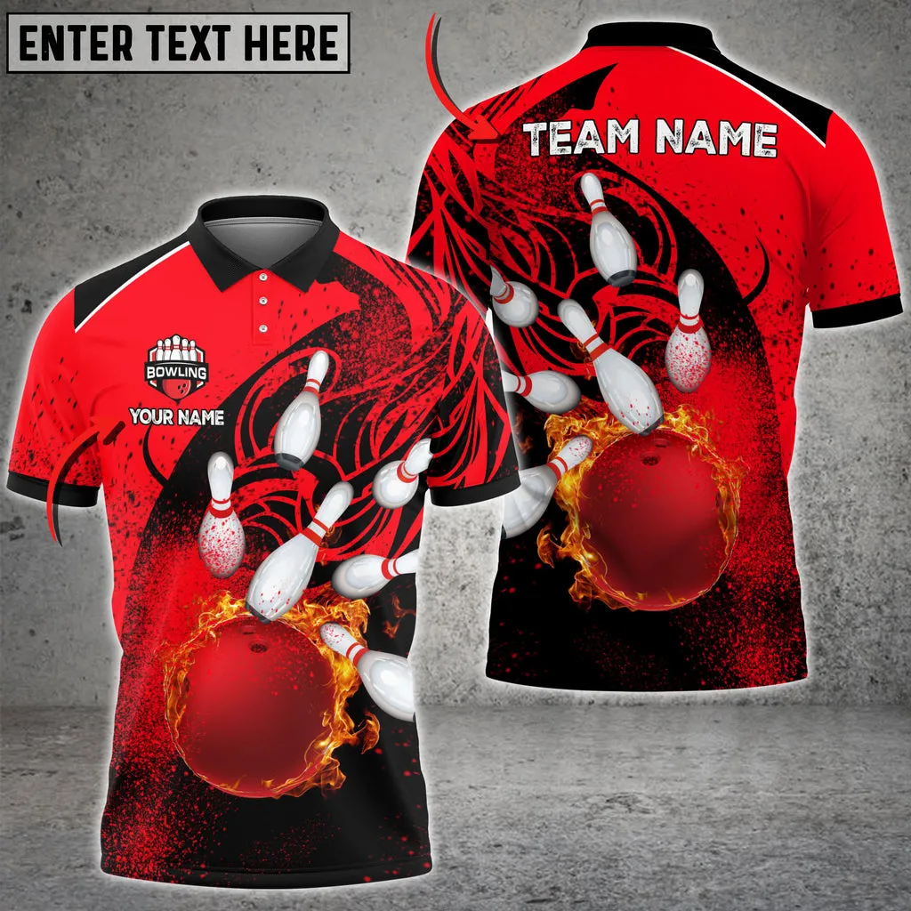 Flame Pattern Bowling And Pins Multicolor Option Customized Name 3D Shirt, Gift for Bowler