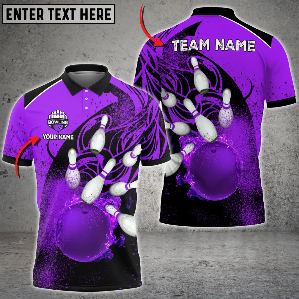 Flame Pattern Bowling And Pins Multicolor Option Customized Name 3D Shirt, Gift for Bowler