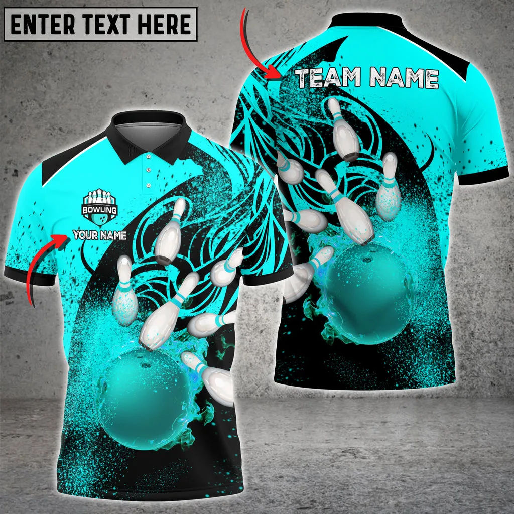 Flame Pattern Bowling And Pins Multicolor Option Customized Name 3D Shirt, Gift for Bowler