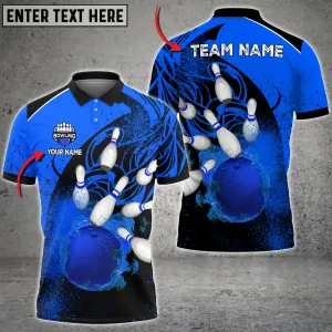 Flame Pattern Bowling And Pins Multicolor Option Customized Name 3D Shirt, Gift for Bowler