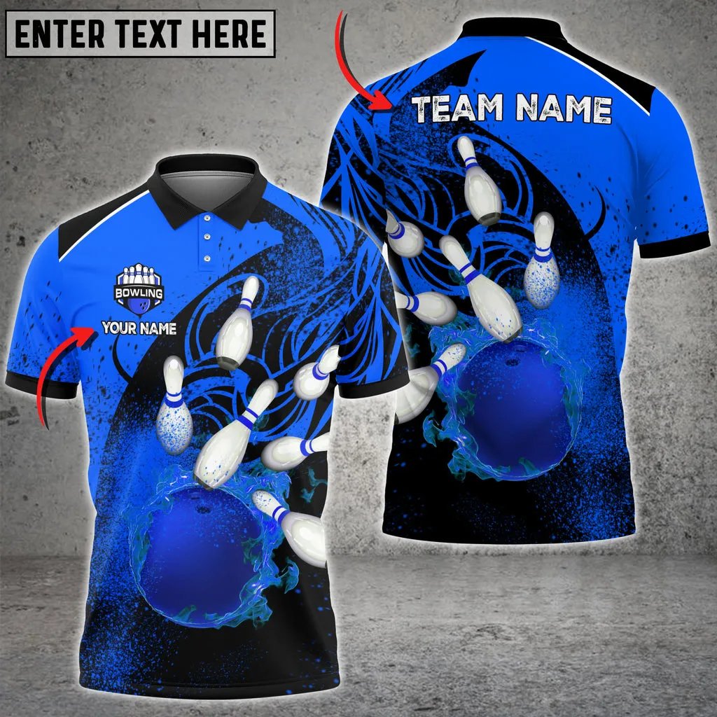 Flame Pattern Bowling And Pins Multicolor Option Customized Name 3D Shirt, Gift for Bowler