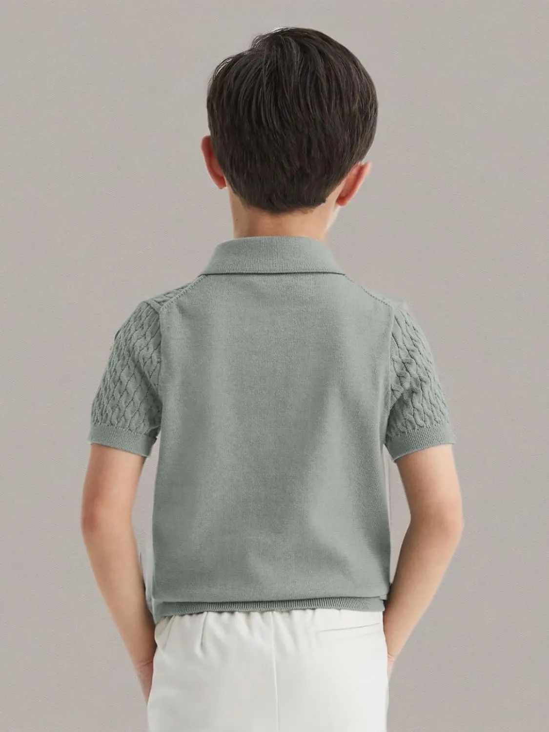 Haloumoning Boys Cable Knit Polo Shirt Kids Short Sleeve Sweater Fashion Pullover Tops Clothes 5-14 Years