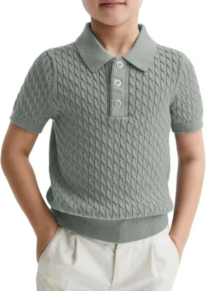 Haloumoning Boys Cable Knit Polo Shirt Kids Short Sleeve Sweater Fashion Pullover Tops Clothes 5-14 Years