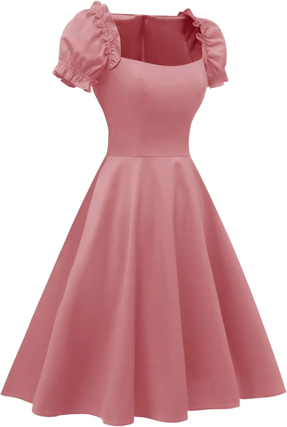 Hanpceirs Women's Puff Short Sleeve 1950s Party Dresses Square Neck Aline Dress with Pockets