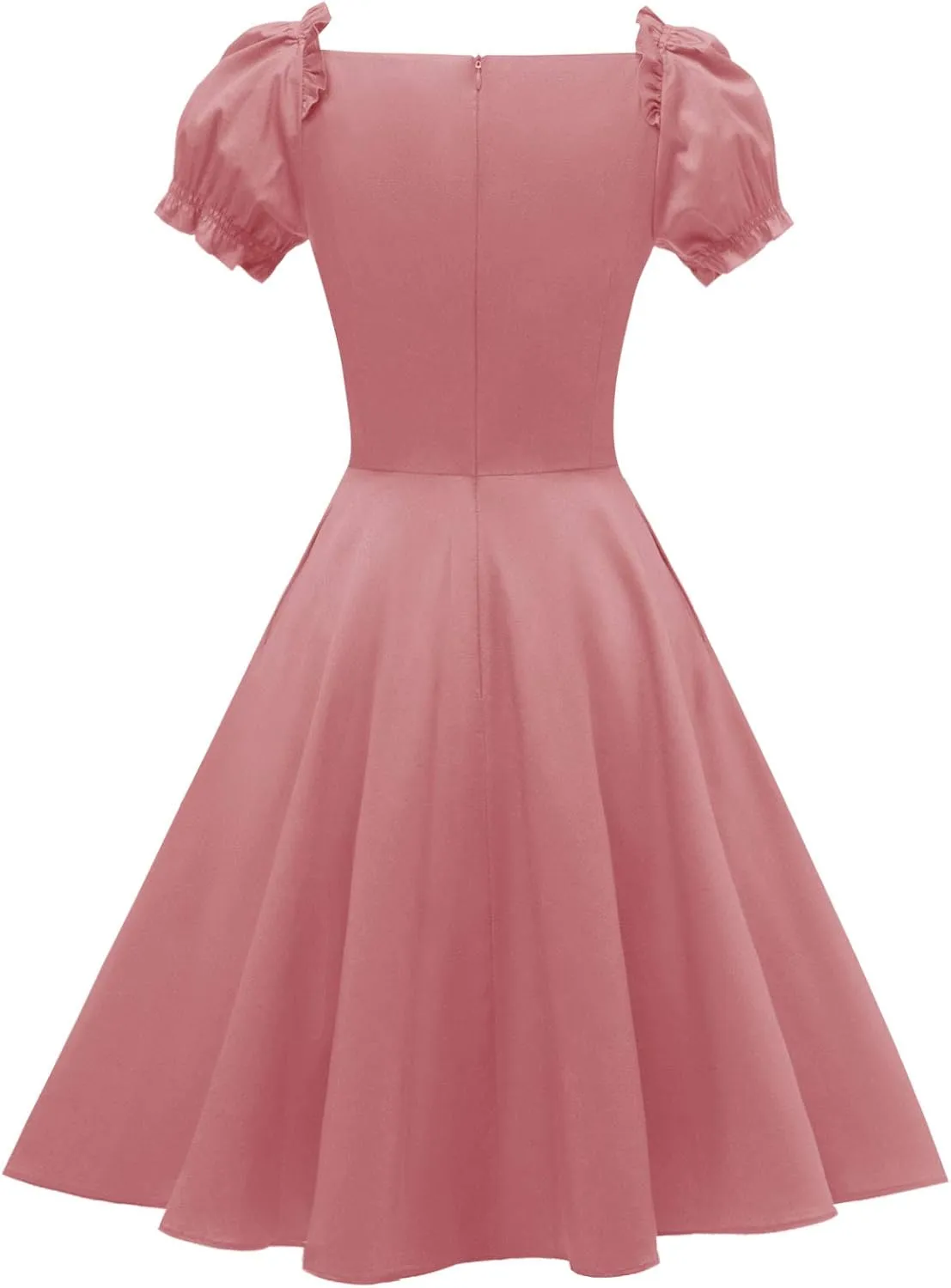 Hanpceirs Women's Puff Short Sleeve 1950s Party Dresses Square Neck Aline Dress with Pockets
