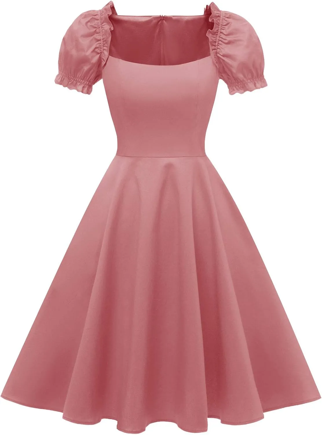 Hanpceirs Women's Puff Short Sleeve 1950s Party Dresses Square Neck Aline Dress with Pockets