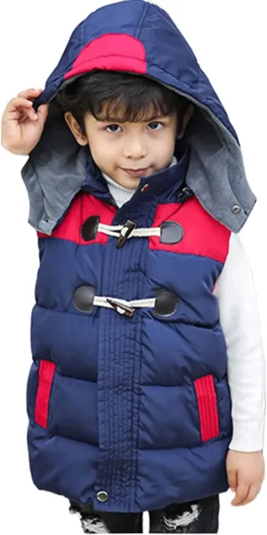 Happy Cherry Kids Winter Vest Detachable Hooded Horn Button Zipper Up Puffer Padded Waistcoat