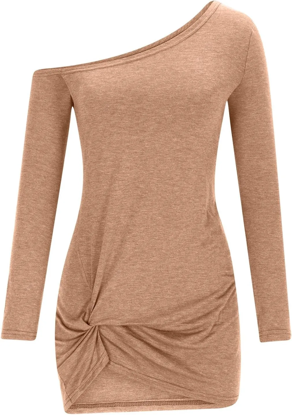 HGps8w Womens Off The Shoulder Sexy Tshirt Dress - Chic Ruched Hem Loose Long Sleeve Pullover Tunic Mini Dresses