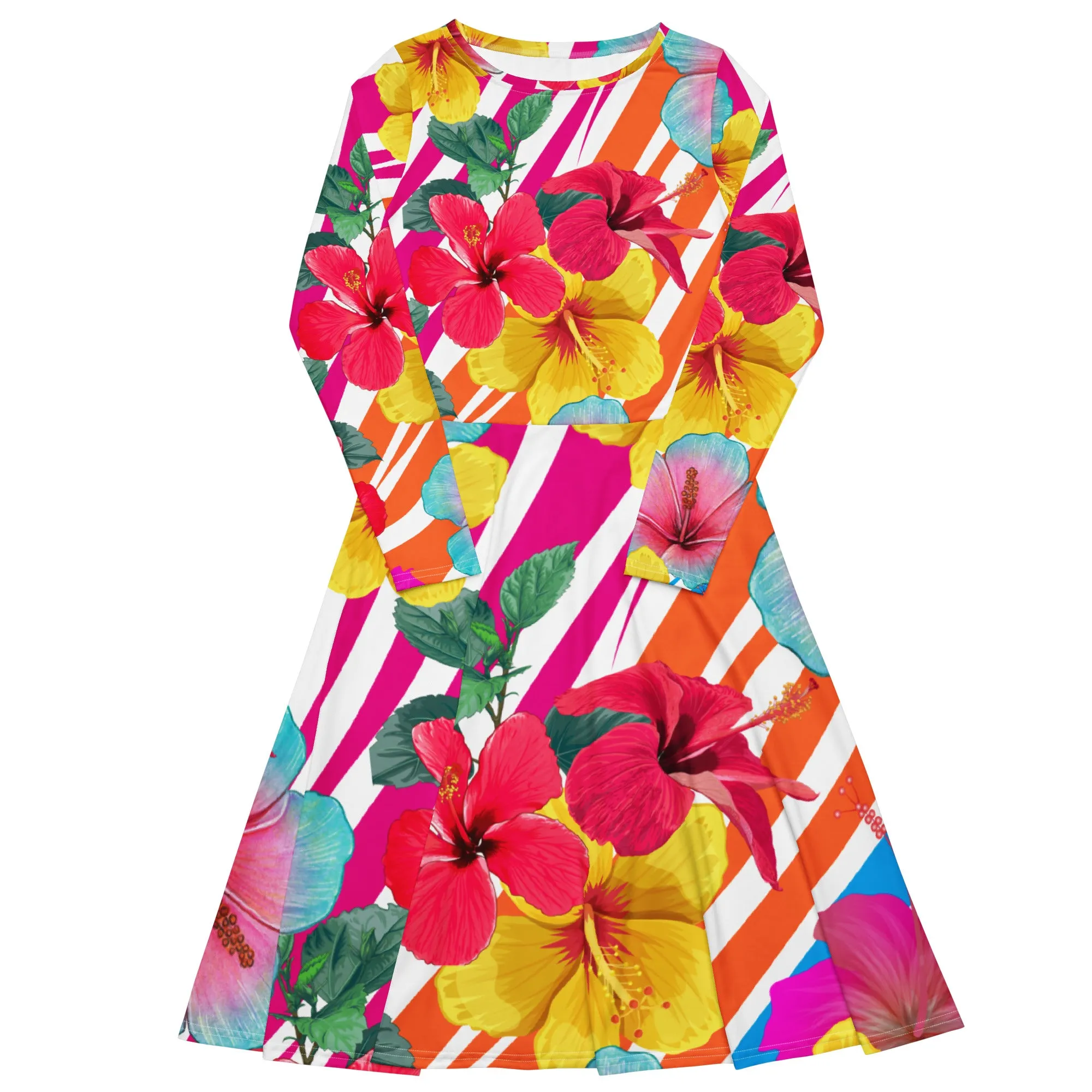 Island Flowers Long Sleeve Midi Dress