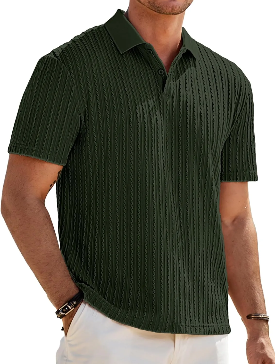 JMIERR Mens Casual Polo Shirt Summer Short Sleeve Vacation Button Beach Knit Stretchy Golf Shirts