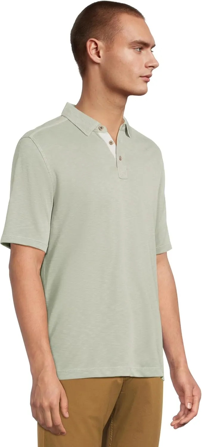 Johnston & Murphy Mens Vintage Slub Polo, Short Sleeve Collared Shirt for Men