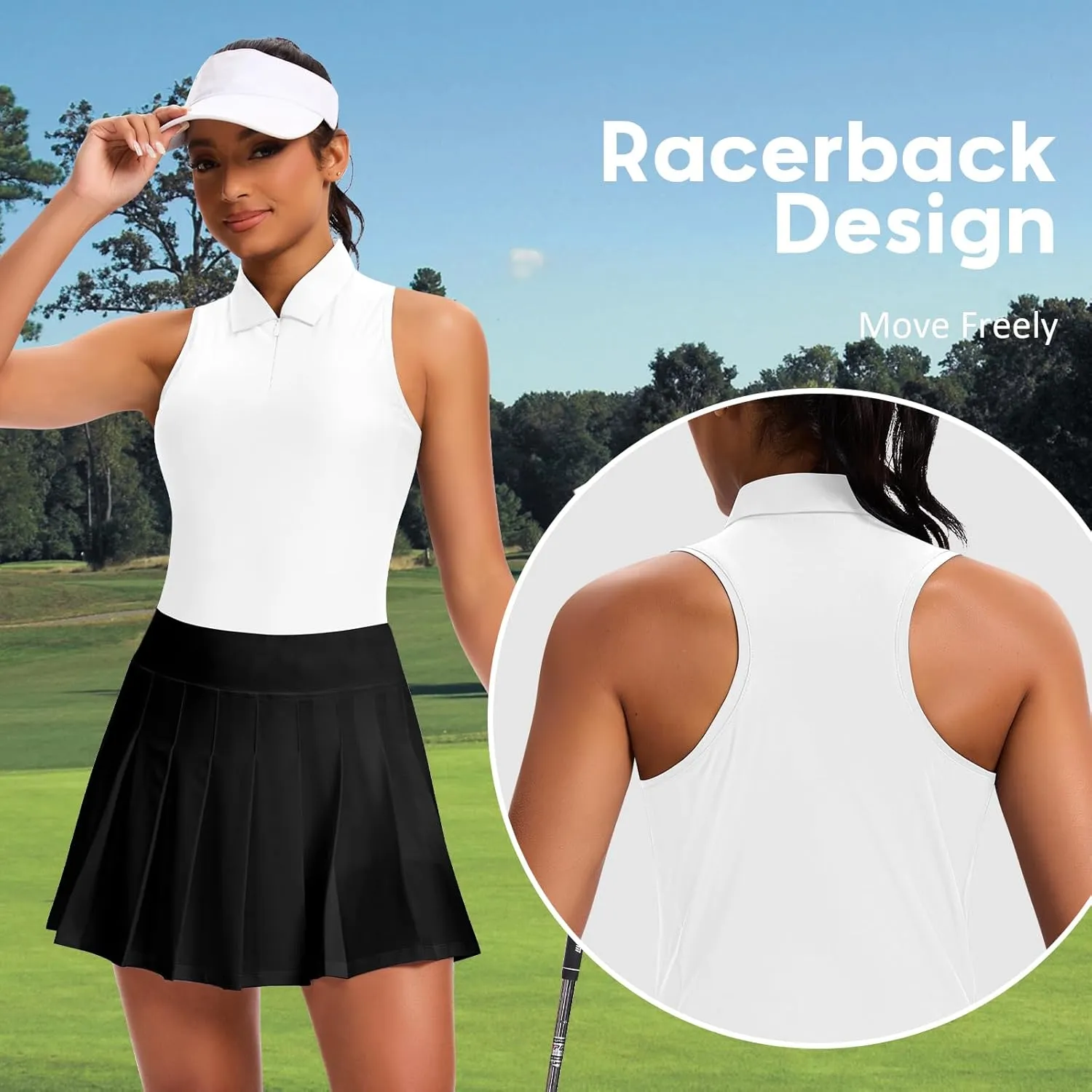 JoyGirl Womens Golf Shirt Sleeveless Polo Shirts Racerback Collared Tennis Shirt Zip up Quick Dry Athletic Tank Tops
