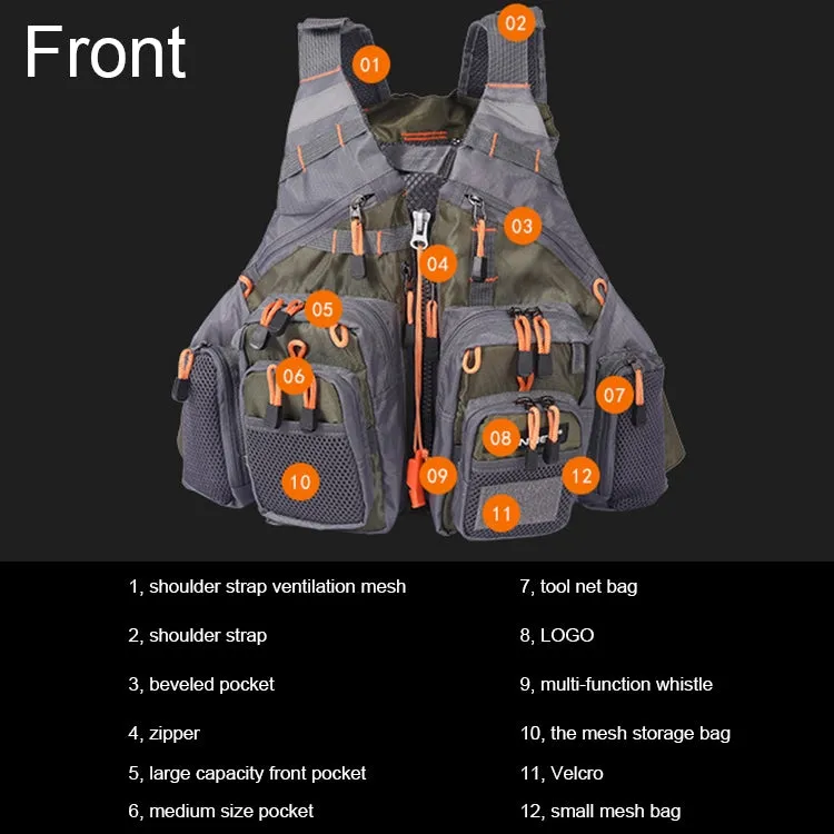 MANNER Outdoor Multifunctional Fishing Life Vest Swimming Life Jacket (Grey)