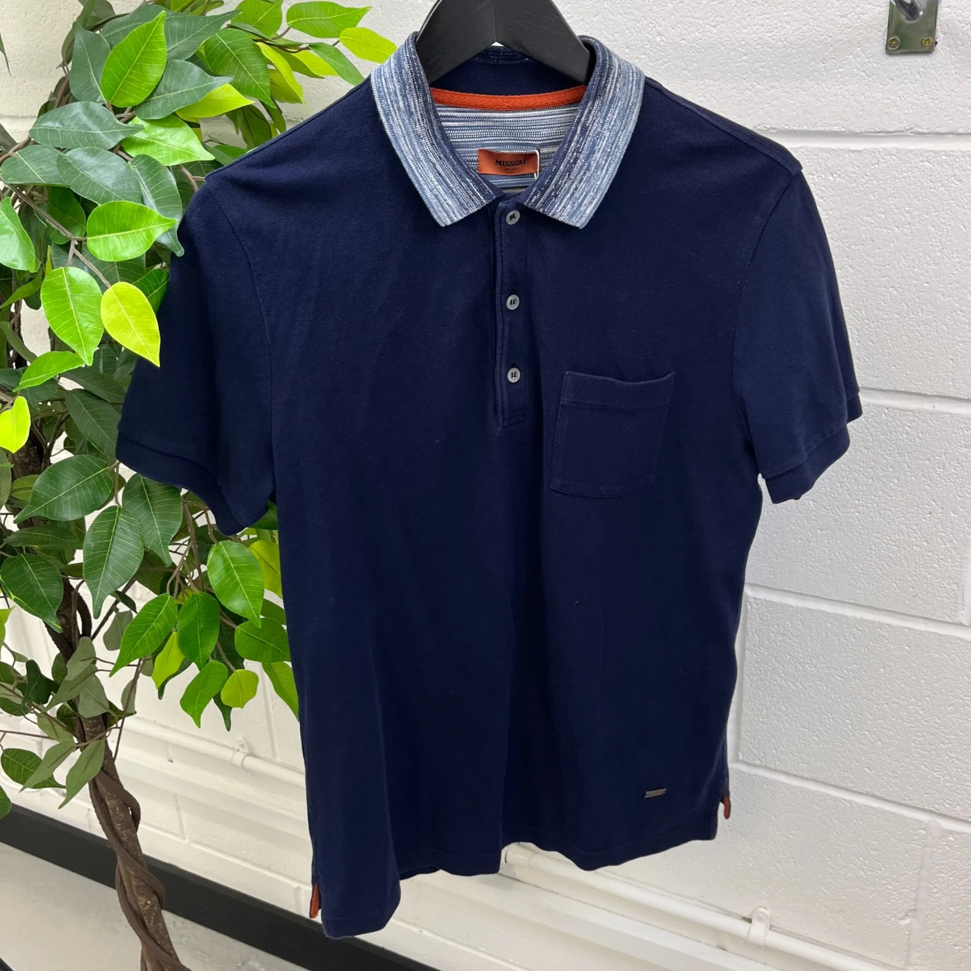 Men's Space Dye Collar Polo Shirt Navy Size M