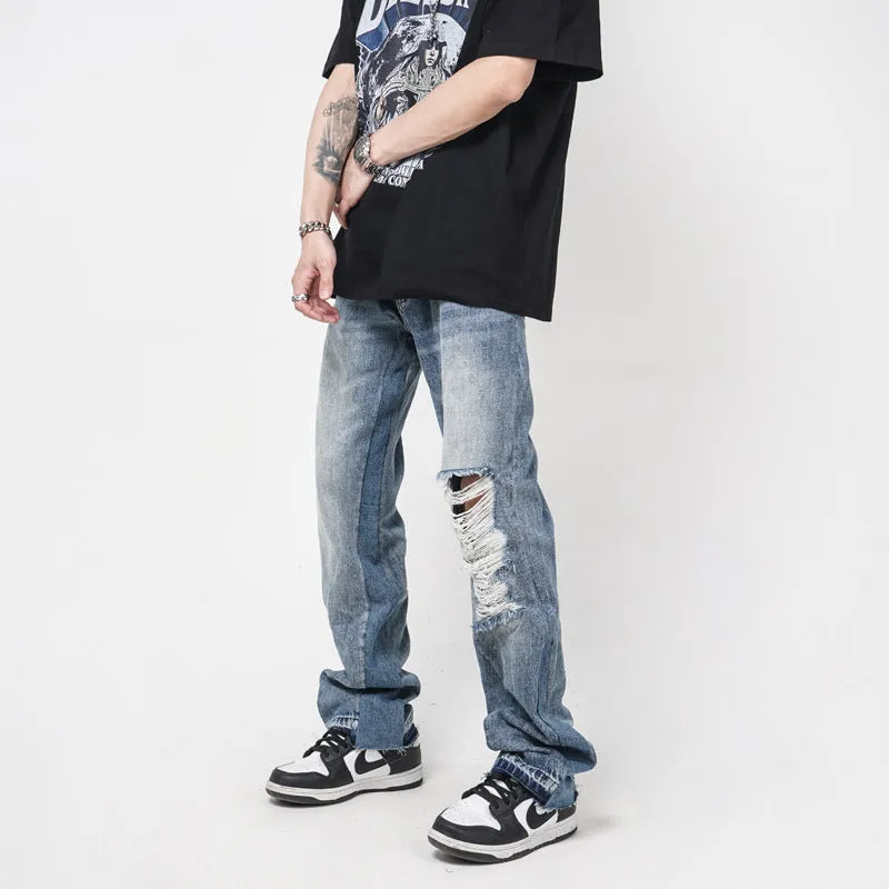 Men's Straight Loose Hole Jeans