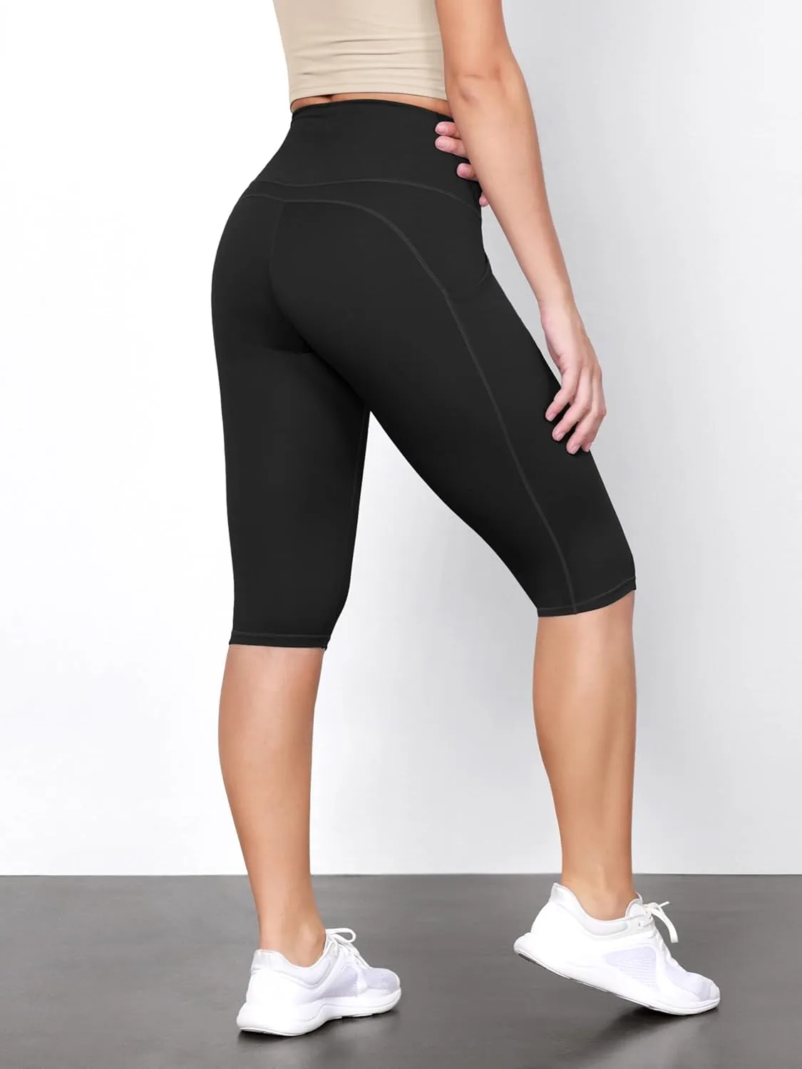ODODOS 2-Pack High Waist Workout Capris with Pockets for Women, 14" / 19" Yoga Capri Leggings