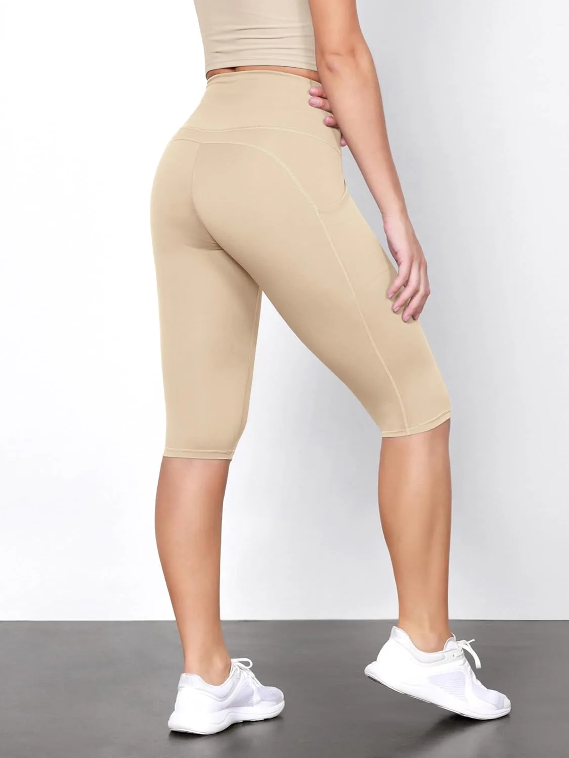 ODODOS 2-Pack High Waist Workout Capris with Pockets for Women, 14" / 19" Yoga Capri Leggings