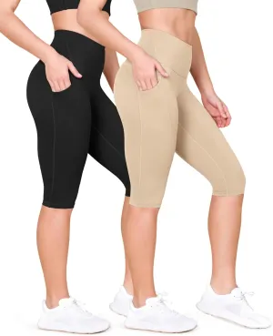 ODODOS 2-Pack High Waist Workout Capris with Pockets for Women, 14" / 19" Yoga Capri Leggings