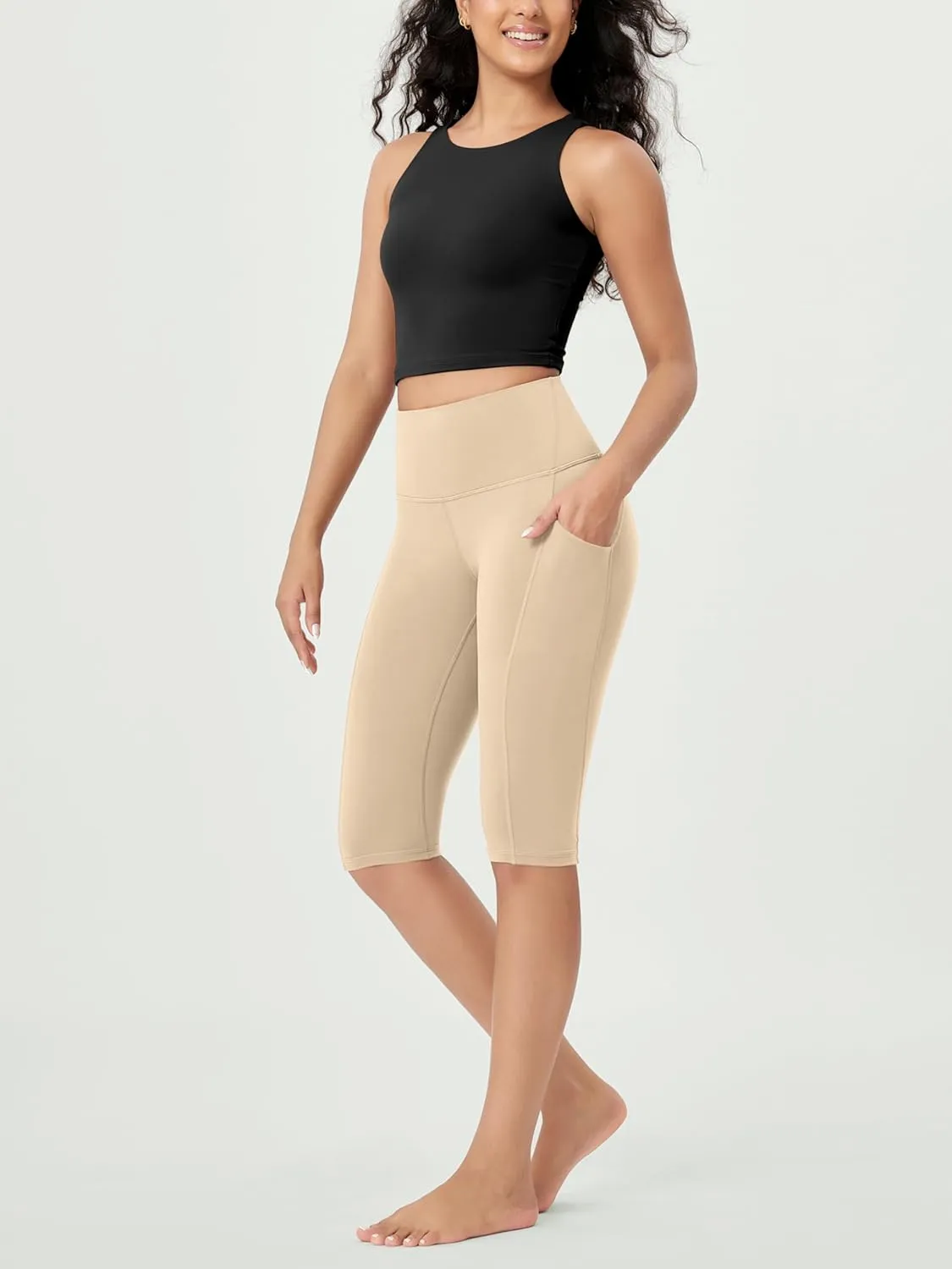 ODODOS 2-Pack High Waist Workout Capris with Pockets for Women, 14" / 19" Yoga Capri Leggings
