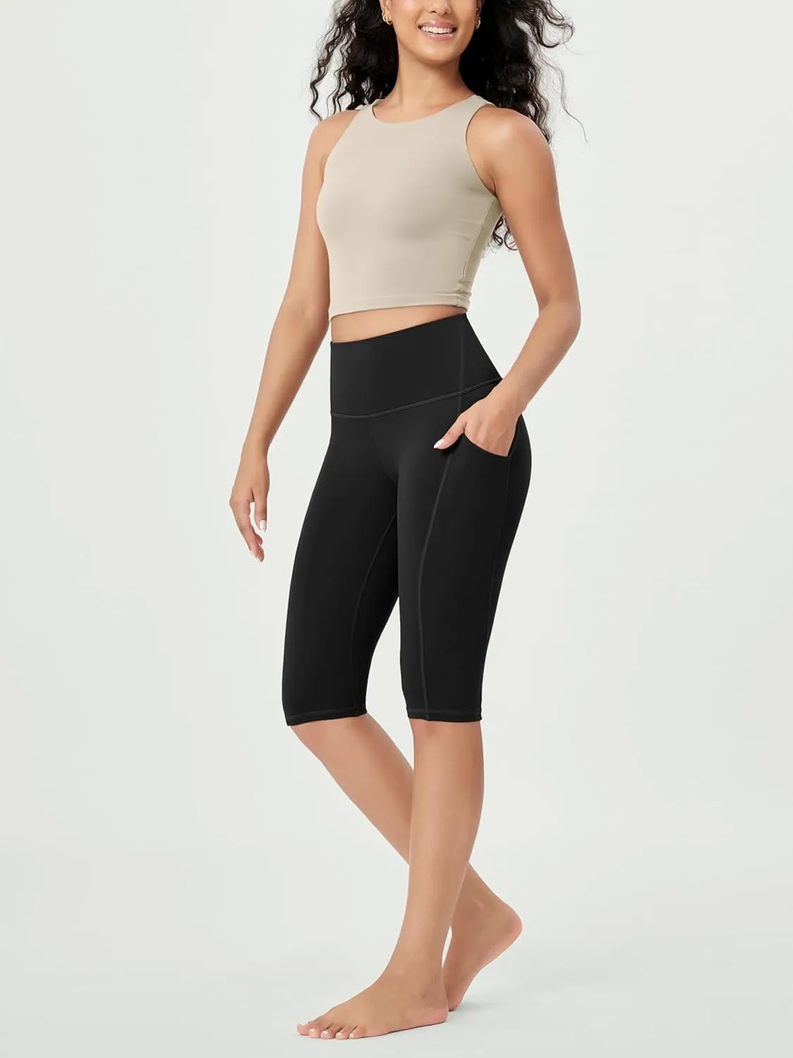 ODODOS 2-Pack High Waist Workout Capris with Pockets for Women, 14" / 19" Yoga Capri Leggings