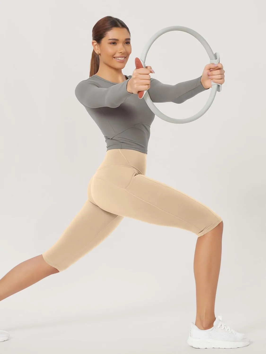 ODODOS 2-Pack High Waist Workout Capris with Pockets for Women, 14" / 19" Yoga Capri Leggings