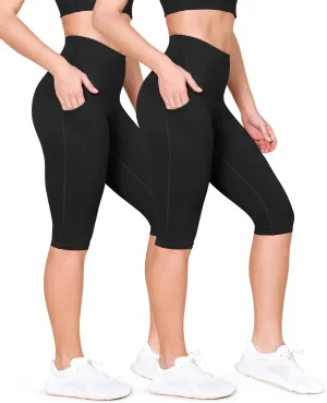 ODODOS 2-Pack High Waist Workout Capris with Pockets for Women, 14" / 19" Yoga Capri Leggings