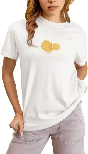 Orange Fruit Crop Tee & T-Shirt - Cute Citrus Graphic Crop Top, Aesthetic Summer Top, Retro Y2K Style Shirt