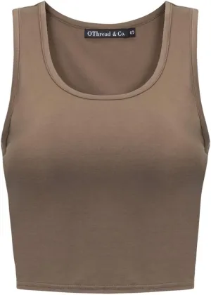 OThread & Co. Women's Basic Crop Tops Stretchy Casual Scoop Neck Sleeveless Crop Tank Top