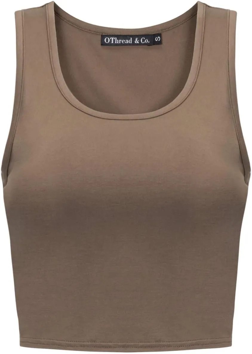 OThread & Co. Women's Basic Crop Tops Stretchy Casual Scoop Neck Sleeveless Crop Tank Top