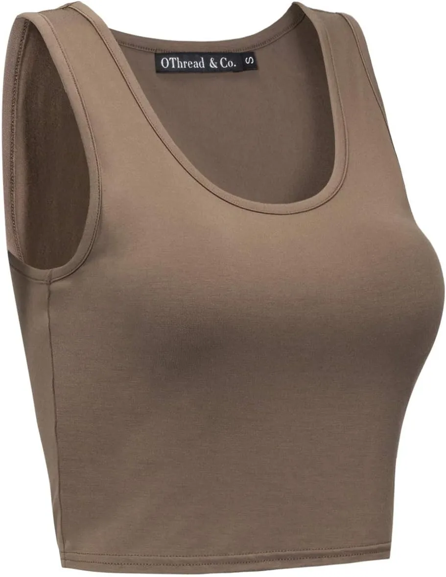 OThread & Co. Women's Basic Crop Tops Stretchy Casual Scoop Neck Sleeveless Crop Tank Top