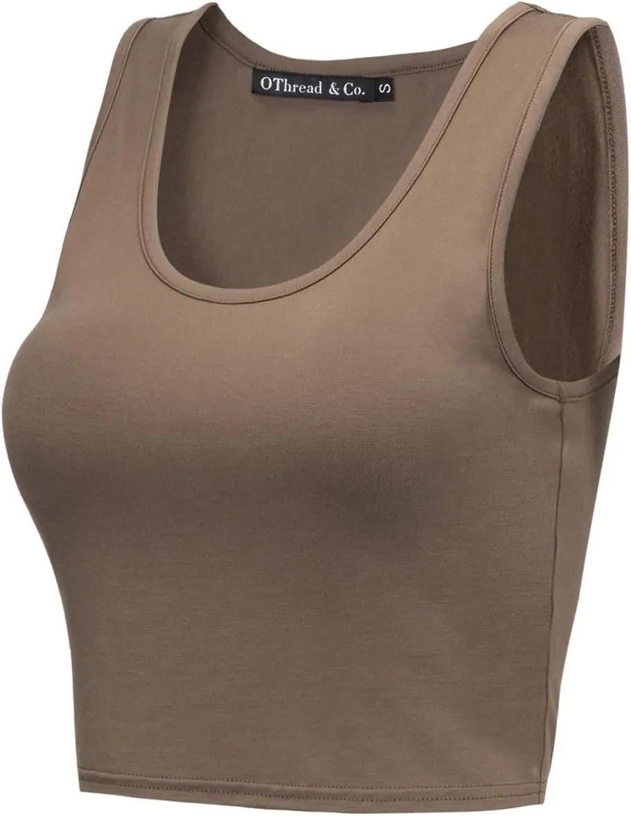 OThread & Co. Women's Basic Crop Tops Stretchy Casual Scoop Neck Sleeveless Crop Tank Top