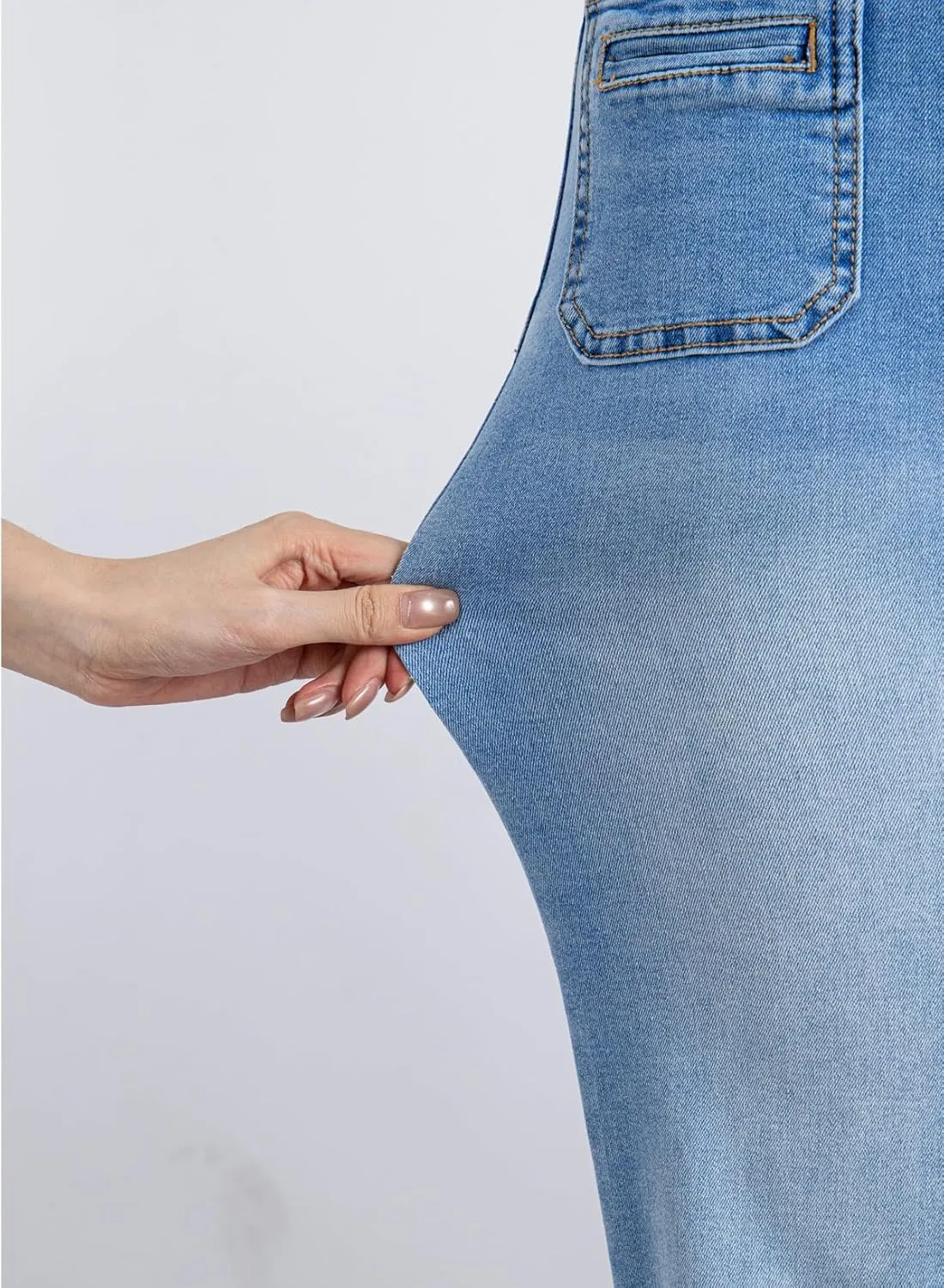 Sidefeel Women's Wide Leg Jeans High Waisted Tummy Control Stretchy Pockets Front Straight Leg Jeans