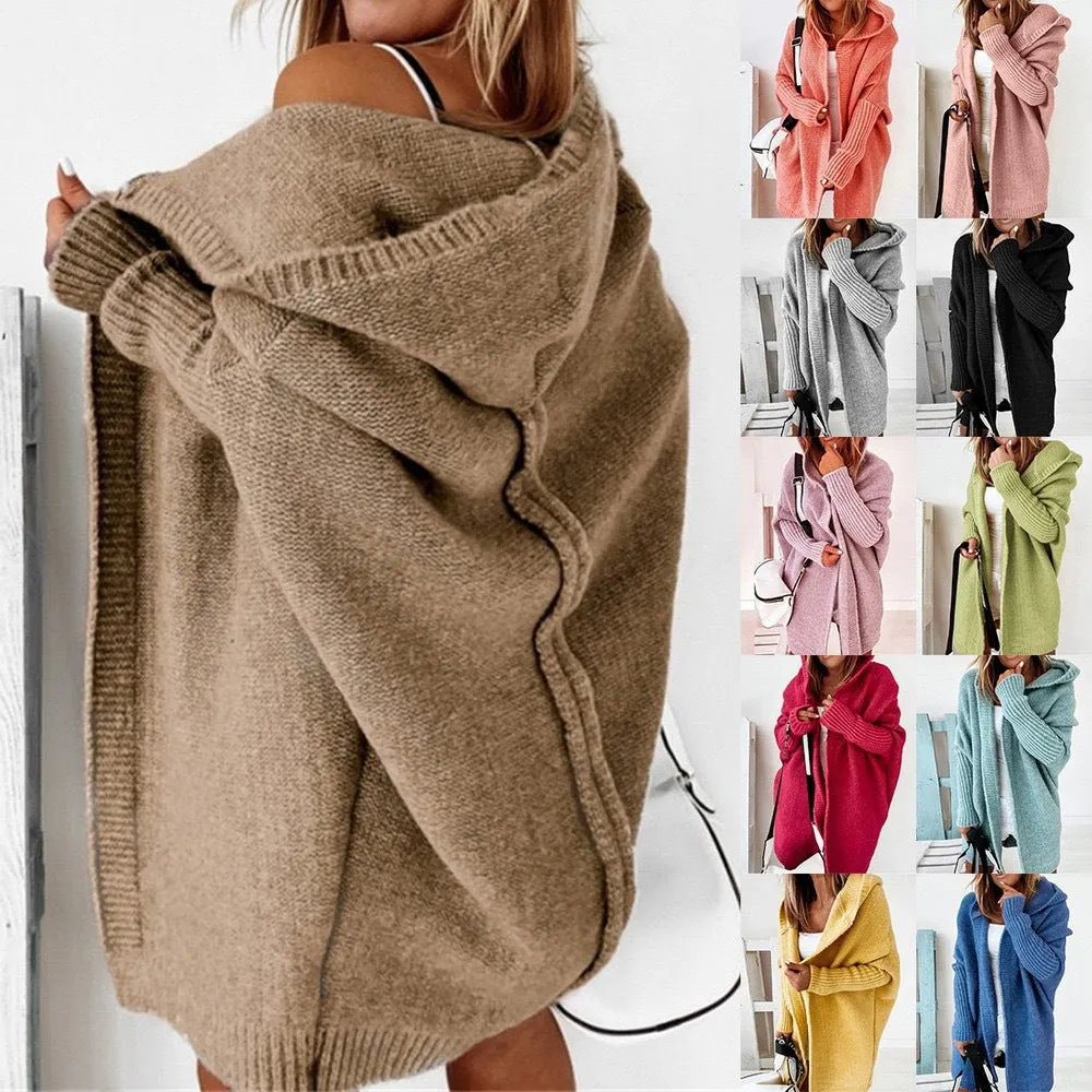 Toleet fall trends 2024 outfits Solid Open Front Hoodie Cardigan Sweater