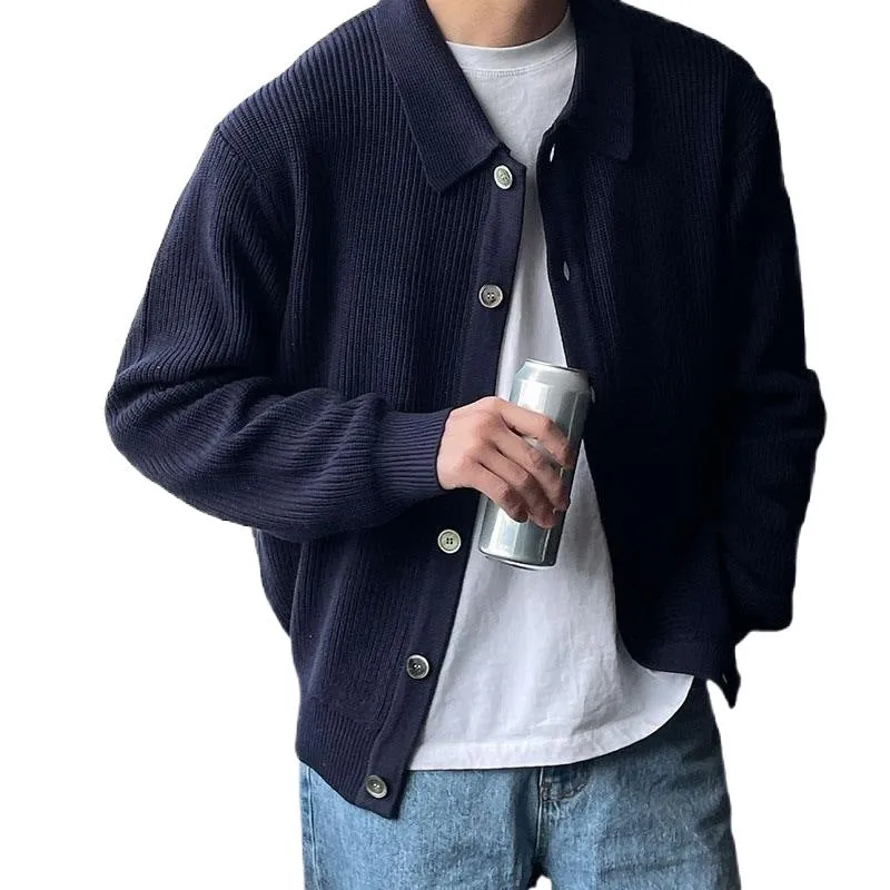 Toleet men’s fashion Autumn and Winter Dark Green Lapel Sweater Cardigan Coat Men's Loose Lazy Style Sweater Korean Men's Fashion Casual