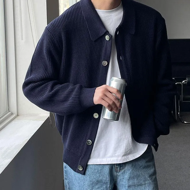 Toleet men’s fashion Autumn and Winter Dark Green Lapel Sweater Cardigan Coat Men's Loose Lazy Style Sweater Korean Men's Fashion Casual