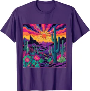 Trippy Psychedelic Desert Landscape Cactus Mountains T-Shirt
